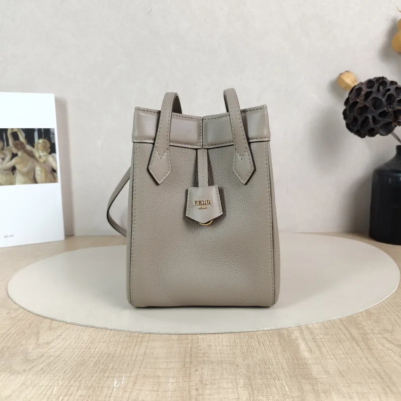 FENDI Crossbody Bag origami Grey Calfskin Mini 18.5 × 15 × 15 cm