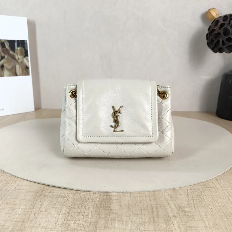 SAINT LAURENT Crossbody Bag NOLITA White SL ambskin Mini 18 × 6 × 13 cm