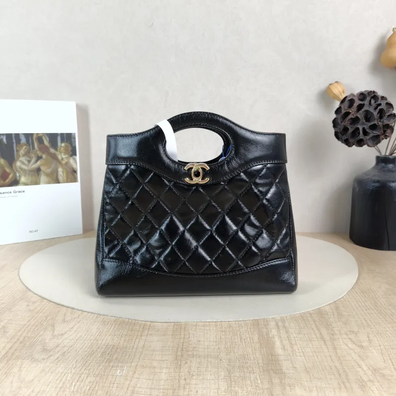 Chanel Crossbody Bag 31Bag Black Waxed Leather Mini 23 × 5.5 × 22 cm