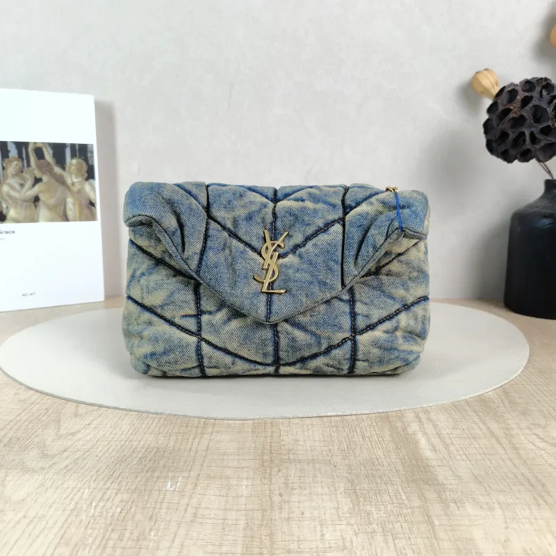 SAINT LAURENT Shoulder Bag LOULOU Blue Mini 20 × 7.5 × 14 cm