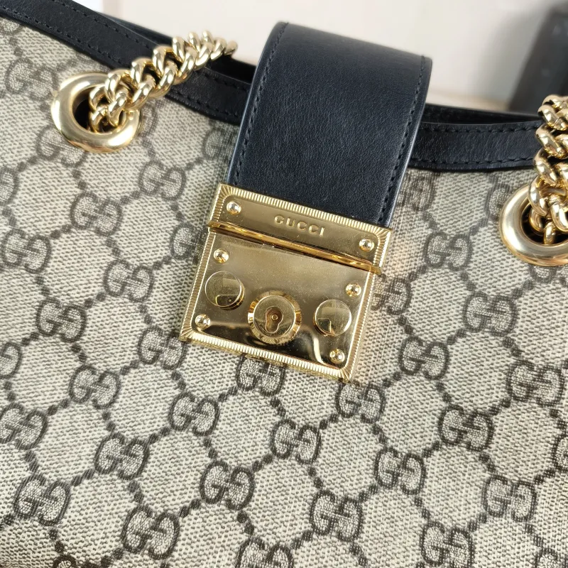 GUCCI Shoulder Bag Padlock Tote Black Monogram PVC Medium 26 × 10 × 18 cm — detail view 8 of 9