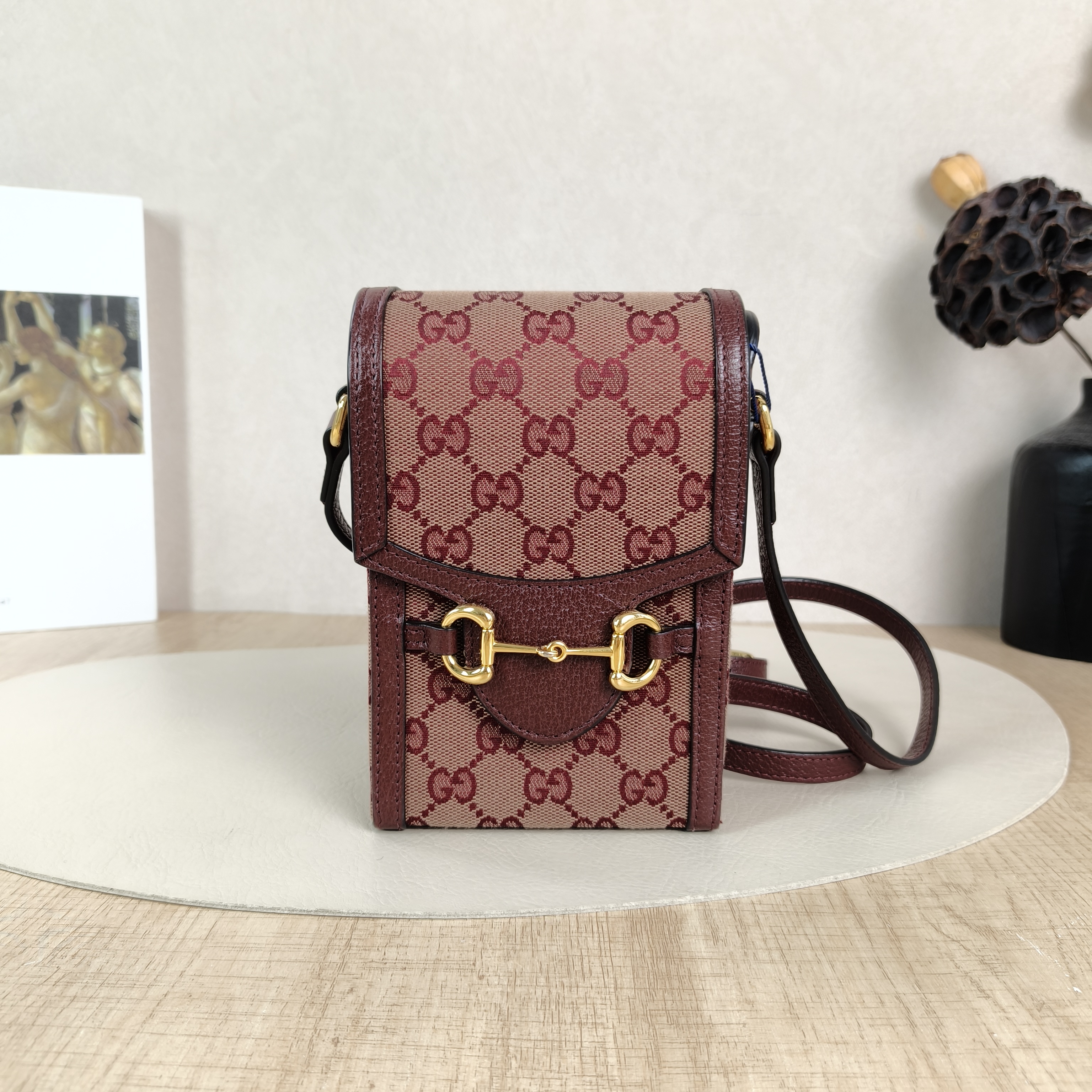 GUCCI Crossbody Bag Horsebit 1955Collection Mini Red Canvasmini11.5 × 4 × 17 cm