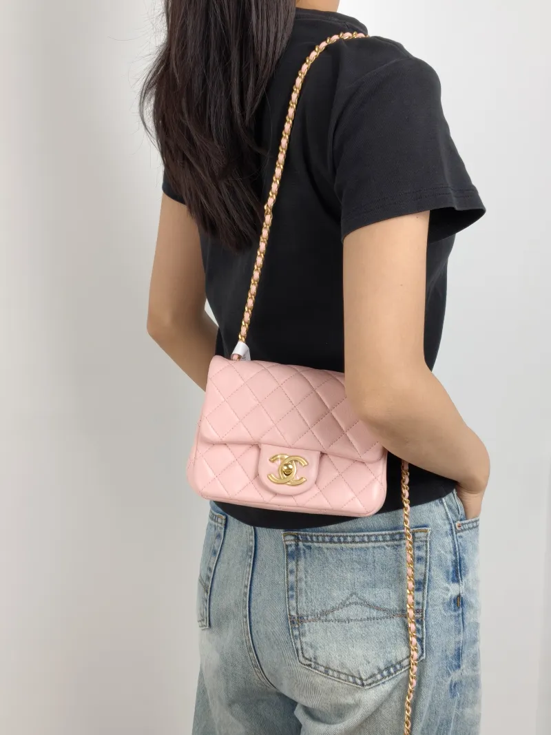 Chanel Crossbody Bag 25b c Pink Lambskin Mini 17 × 8 × 13.5 cm — on-model view 3 of 3