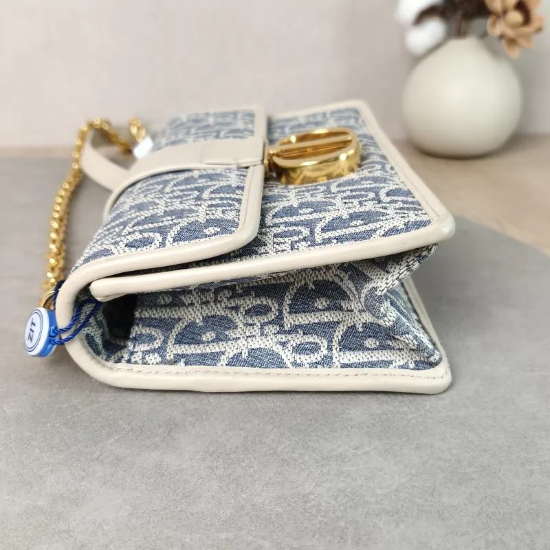 DIOR Crossbody Bag 30 Montaigne East-West 30 Blue Beige Calfskin，Canvas Small 21 × 6 × 12 cm — detail view 7 of 11