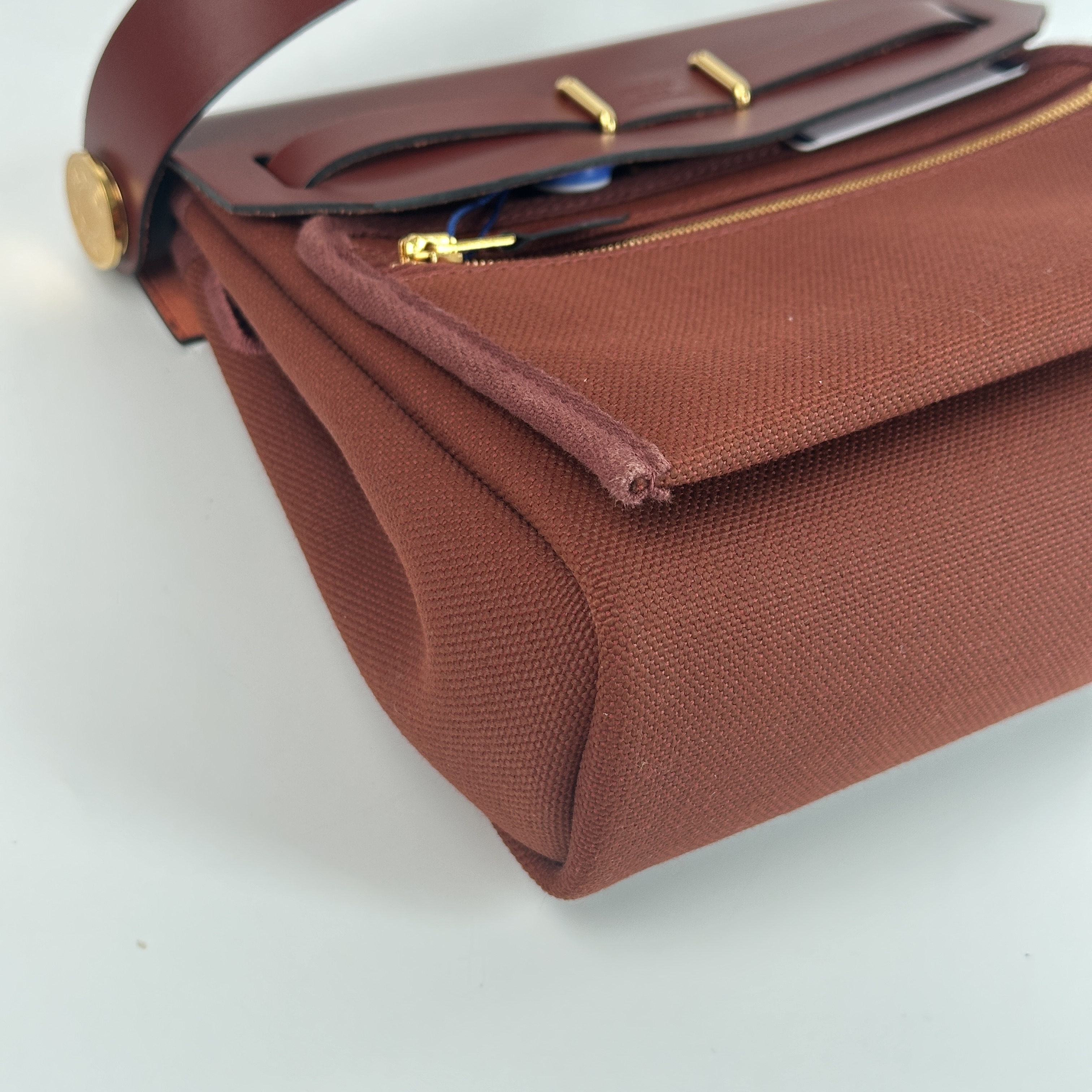 Hermès Top Handle Bag Gold Canvas Calfskin mini — cover view 2 of 16
