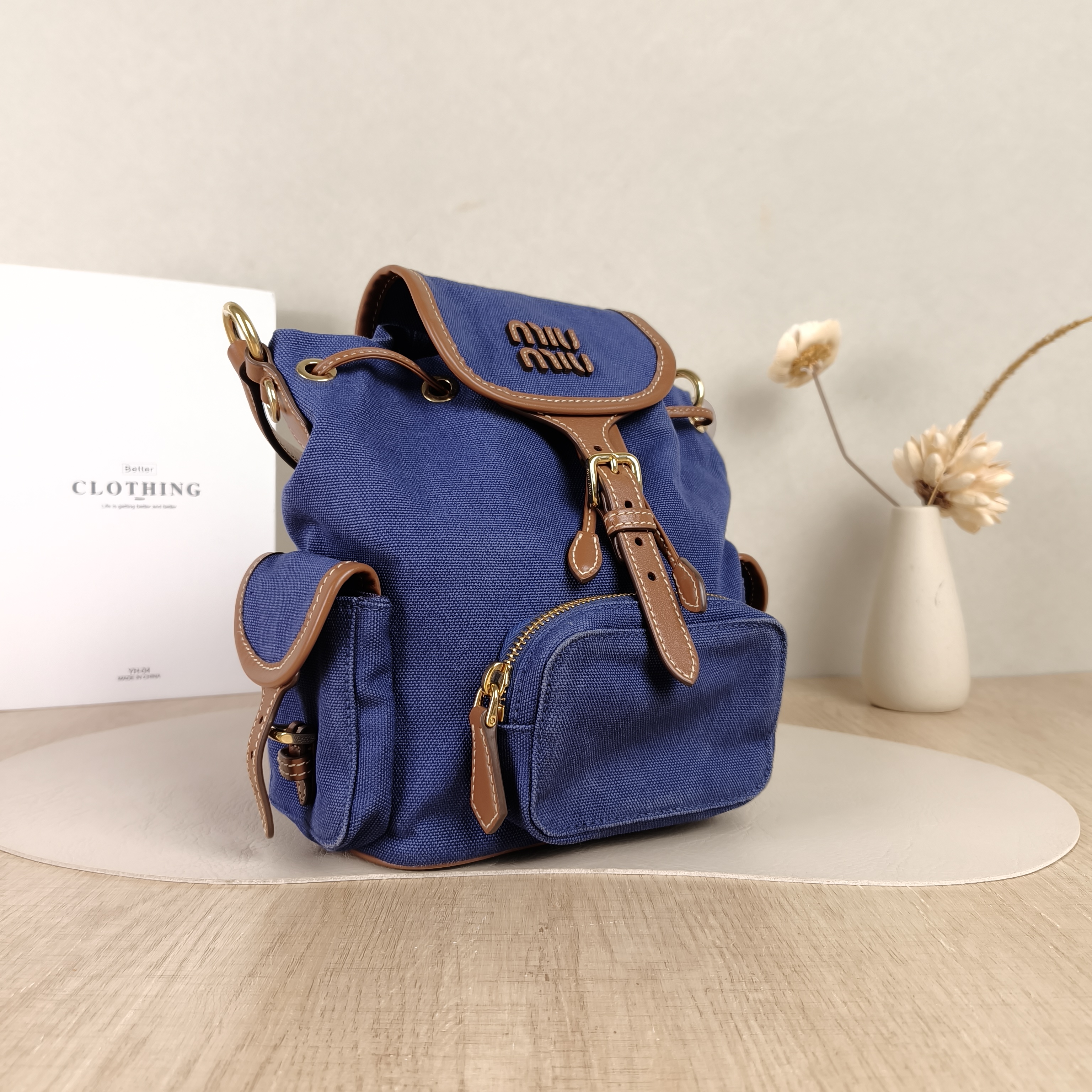 Miumiu Backpack Backpack Blue Canvas Medium18 × 11.5 × 22 cm — cover view 4 of 5
