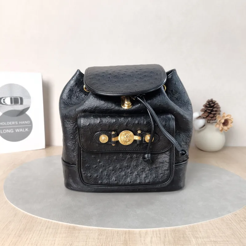 VERSACE Backpack Backpack Black Calfskin One Size22 × 10 × 24 cm
