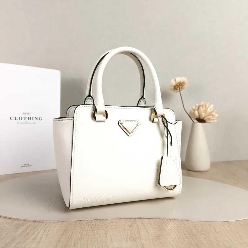 PRADA Top Handle Bag Saffiano White Calfskin One Size 18 × 9 × 15 cm — cover view 5 of 5