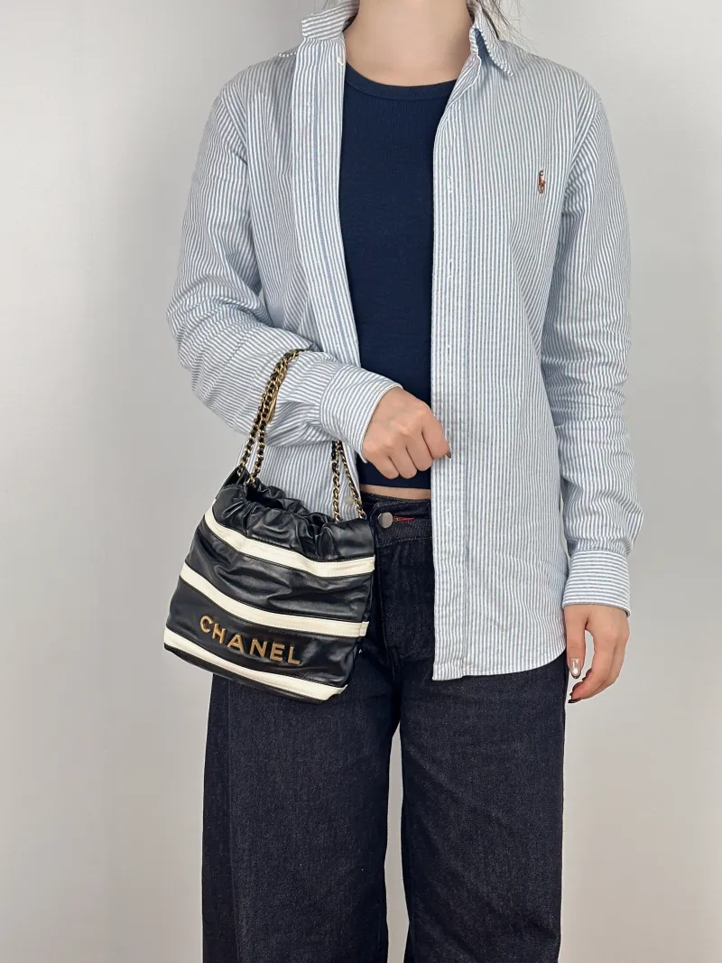 Chanel Crossbody Bag22Bag Black White Calfskinmini20 × 6 × 19 cm — on-model view 2 of 2