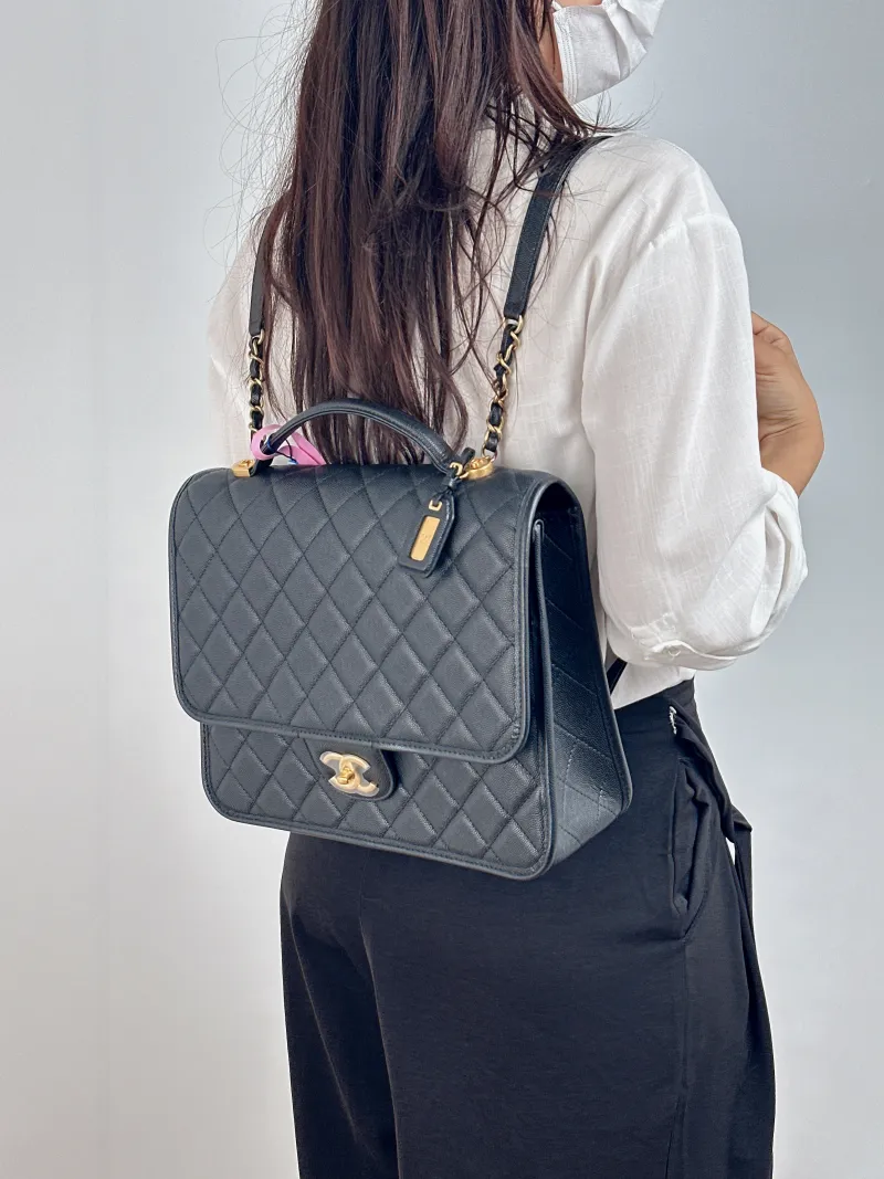 Chanel Backpack Backpack Black with Gold-Tone Hardware Grained Calfskin One Size 31 × 10 × 25 cm — on-model view 2 of 2