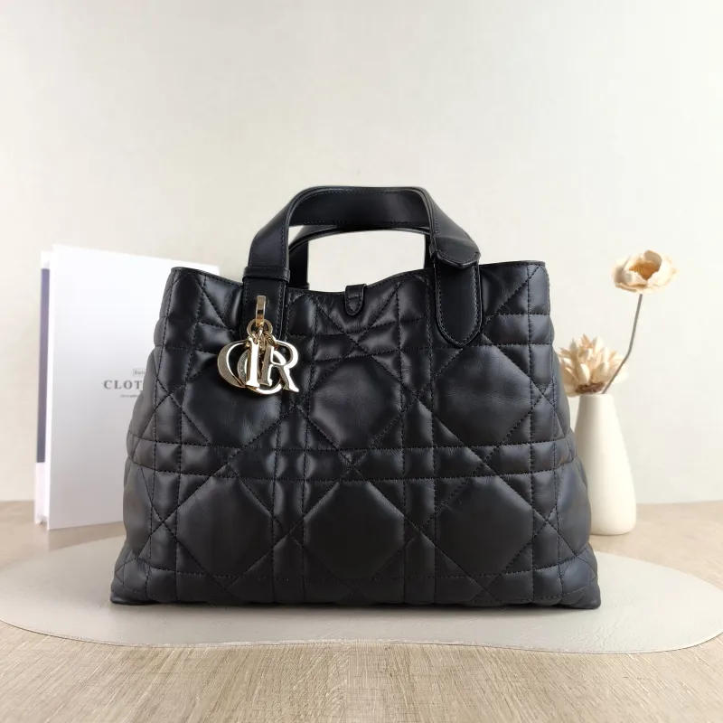 DIOR Top Handle Bag TOUJOURS Black Calfskin Medium 28.5 × 17 × 21.5 cm