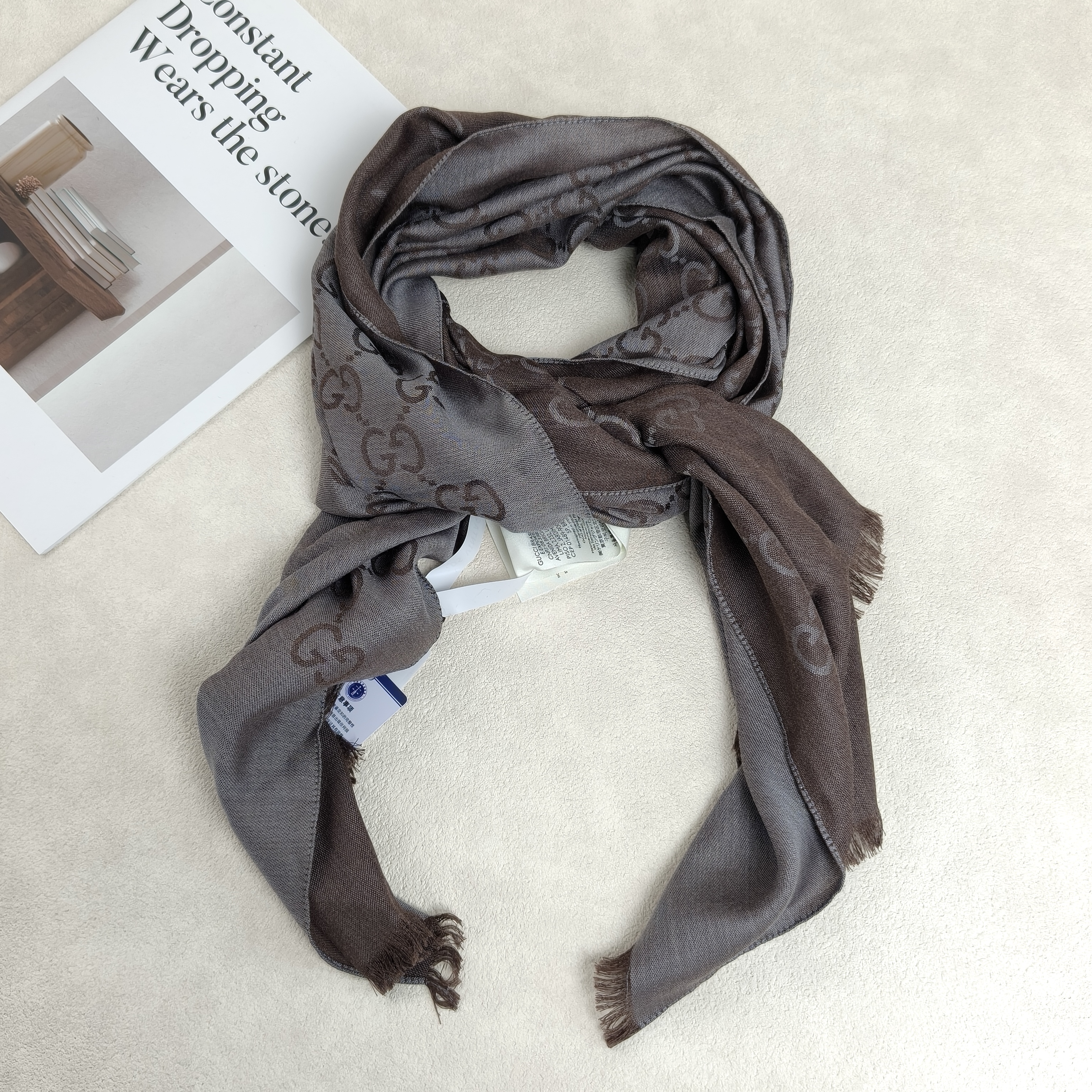 GUCCI Scarf Scarf Charcoal Wool · Silk One Size45*180