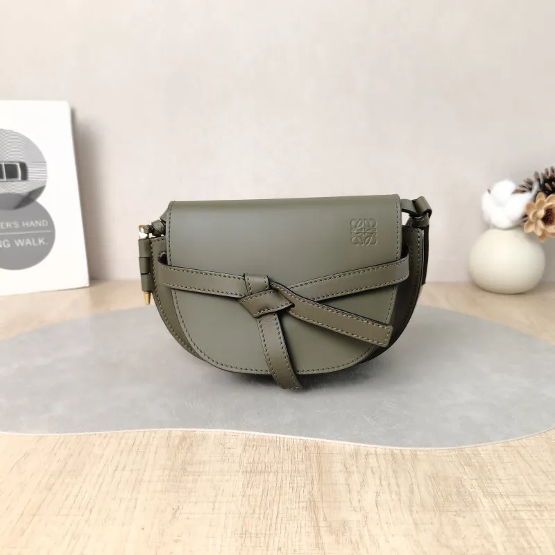 LOEWE Crossbody Bag Gate Dual Green Calfskin Mini 21 × 9.5 × 12.5 cm
