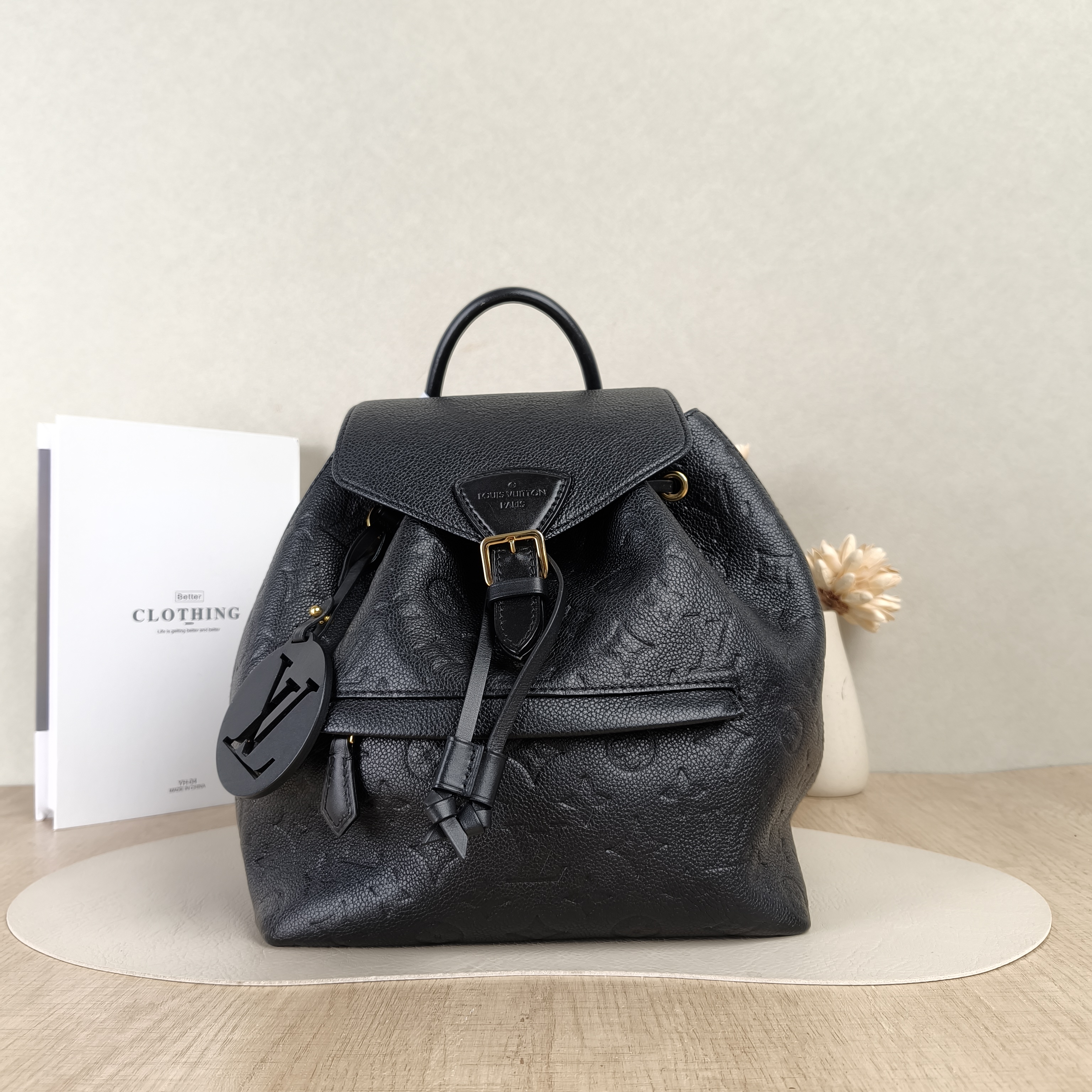 Louis Vuitton Backpack Montsouris Backpack Black Empreinte Embossed Calfskin Monogram Small27.5 × 14 × 33 cm