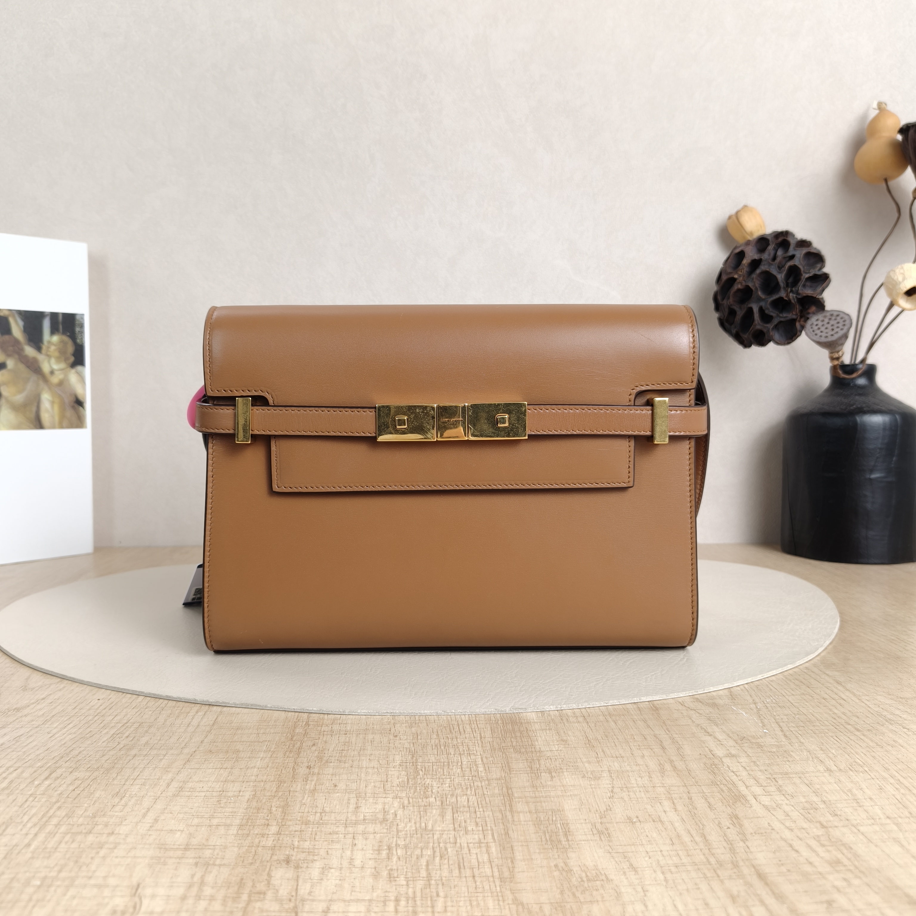 SAINT LAURENT Shoulder Bag MANHATTAN Brown Calfskin Small24 × 6 × 17.5 cm