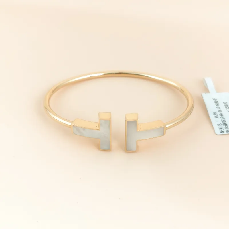 Tiffany&Co. Bangle T Collection Yellow Gold Pearl Bangle White Mother-of-Pearl 18KY ellow Gold 17.4cm