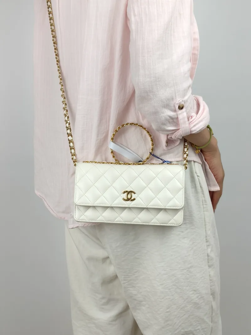 Chanel Top Handle Bag White One Size 21 × 4 × 11.5 cm — on-model view 1 of 3