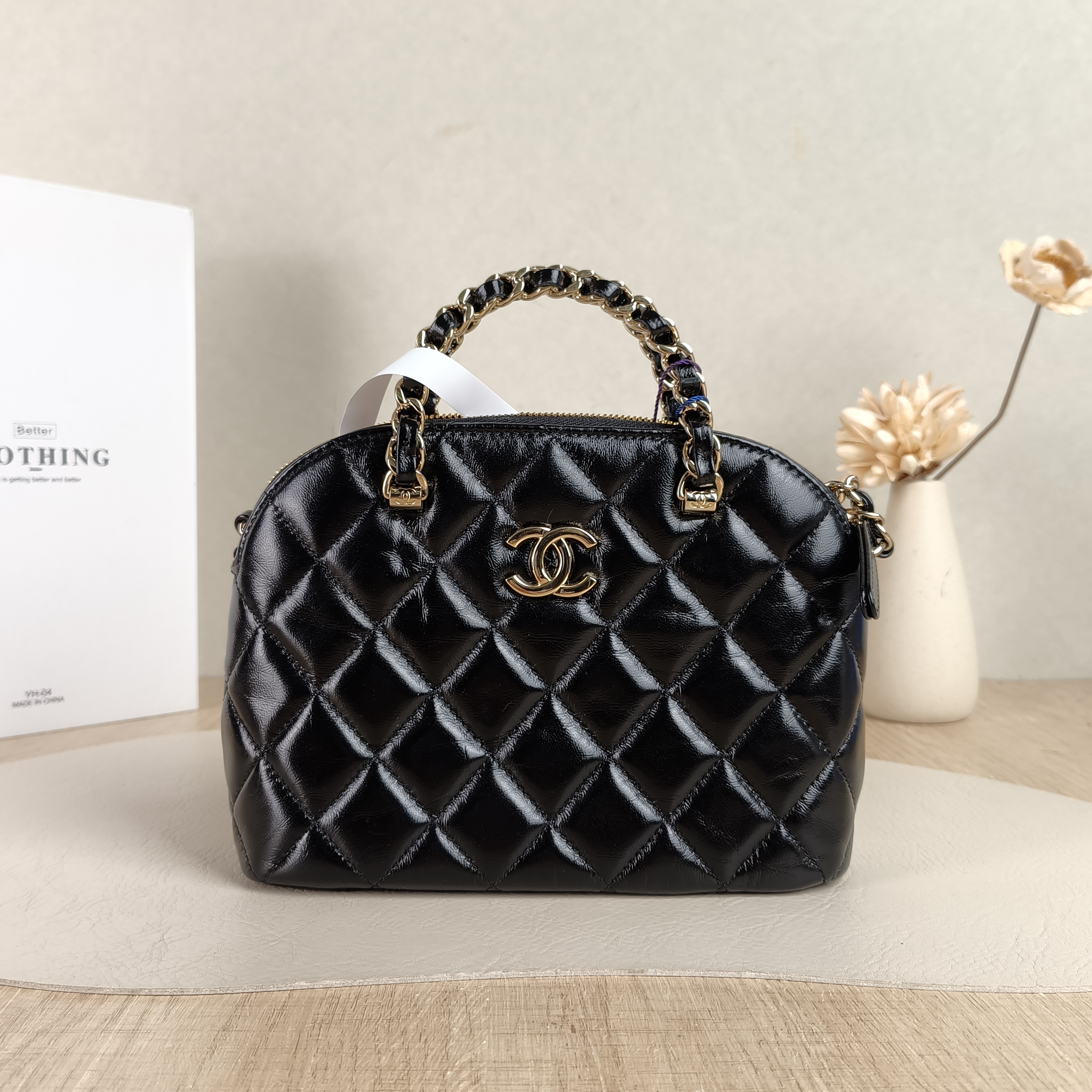Chanel Crossbody Bag Dome Bag Crossbody Bag Black Waxed Leather One Size20 × 6 × 15 cm