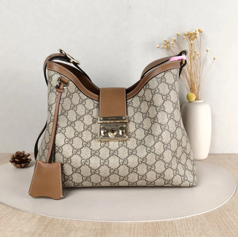 GUCCI Shoulder Bag Padlock Tote Monogram Brown Canvas 28.5 × 15 × 22.5 cm