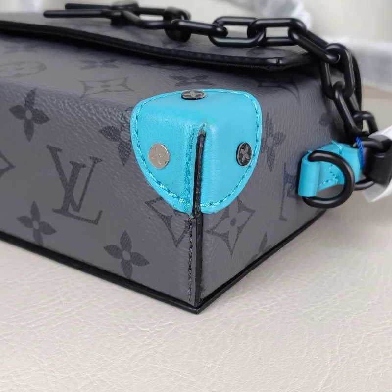 Louis Vuitton Crossbody Bag Steamer Box Grey · Blue PVC · Calfskin Mini 18 × 6.5 × 11 cm — detail view 10 of 13