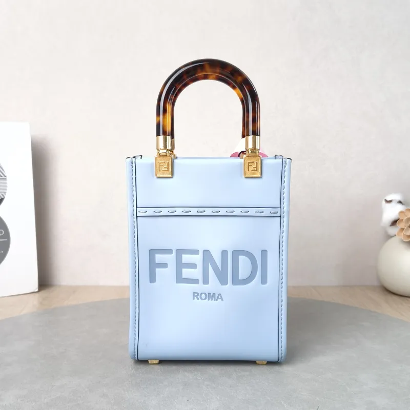 FENDI Crossbody Bag sunshine Blue Calfskin Mini 13 × 6.5 × 18 cm
