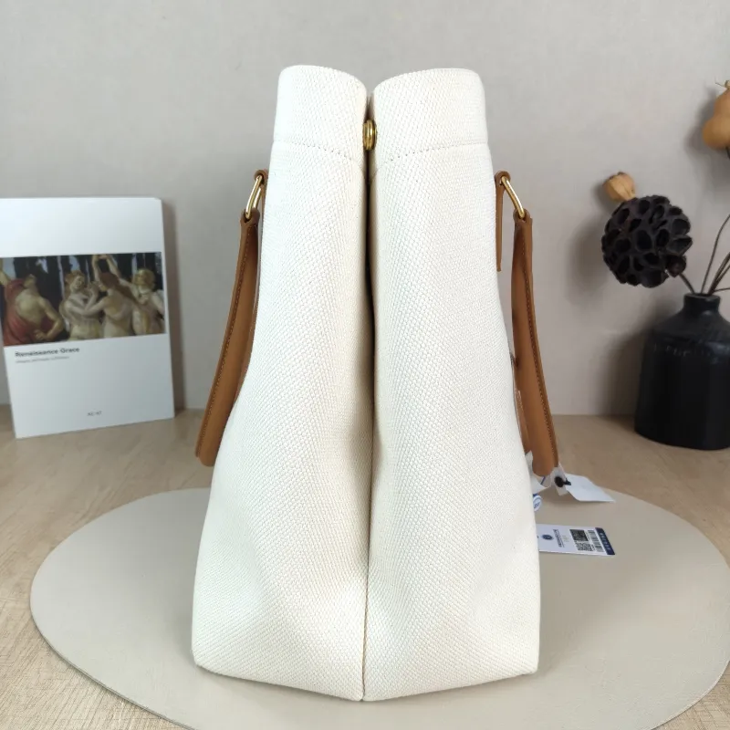 CELINE Top Handle Bag cabas logo tote White Canvas Large 34 × 20 × 33 cm — detail view 8 of 10