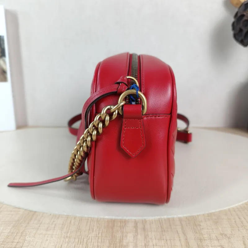 GUCCI Crossbody Bag GG Marmont Marmont Camera Bag Red Calfskin Small 24 × 7 × 13 cm — detail view 8 of 12
