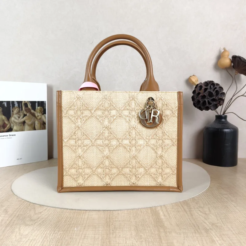 DIOR Top Handle Bag Book Tote Shoulder Strap Edition Brown Woven Small26.5 × 14 × 22 cm
