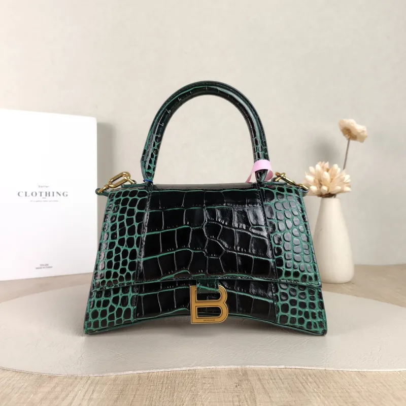 BALENCIAGA Crossbody Bag Hourglass Hourglass Bag Green Calfskin Small 23 × 10 × 14 cm