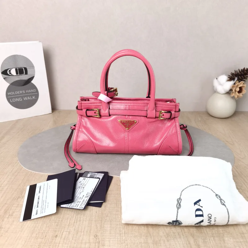 PRADA Top Handle Bag Bonnie Soft Lux Red Waxed Leather Calfskin Mini 23.5 × 9 × 12 cm — cover view 5 of 6