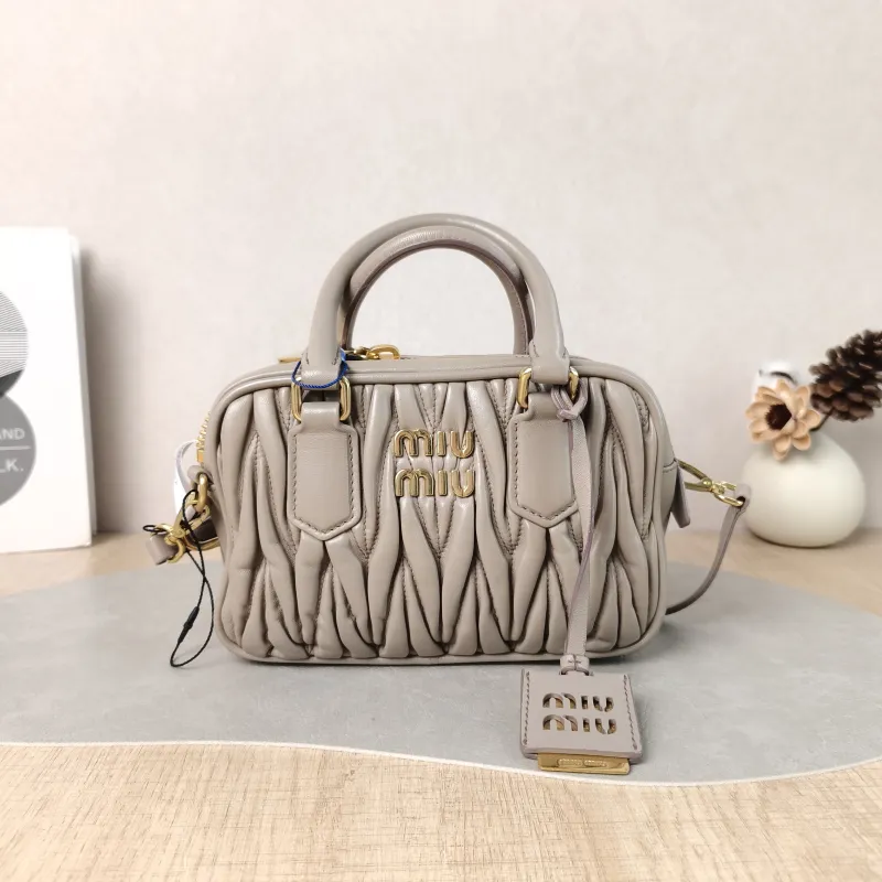 Miumiu Top Handle Bag Arcadie MatelasséCollection Edition Grey Lambskin Small 19 × 6 × 13 cm