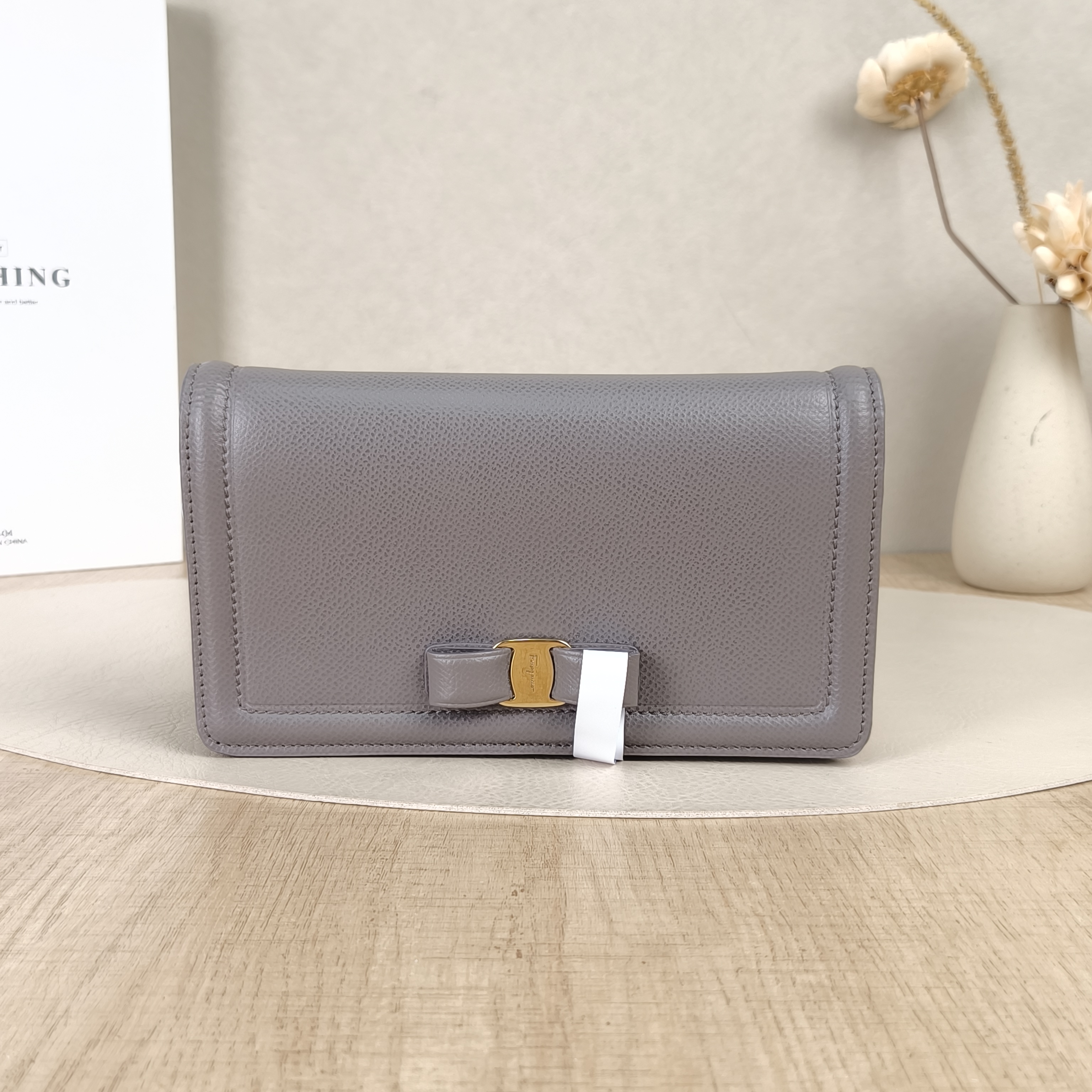 FERRAGAMO Crossbody Bag Shoulder Bagwoc Grey Calfskin 19 × 2 × 10.5 cm