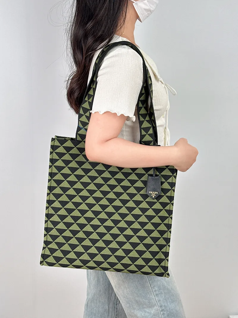 PRADA Top Handle Bag Tote Bag Green Black One Size 37 × 12 × 37 cm — on-model view 2 of 2