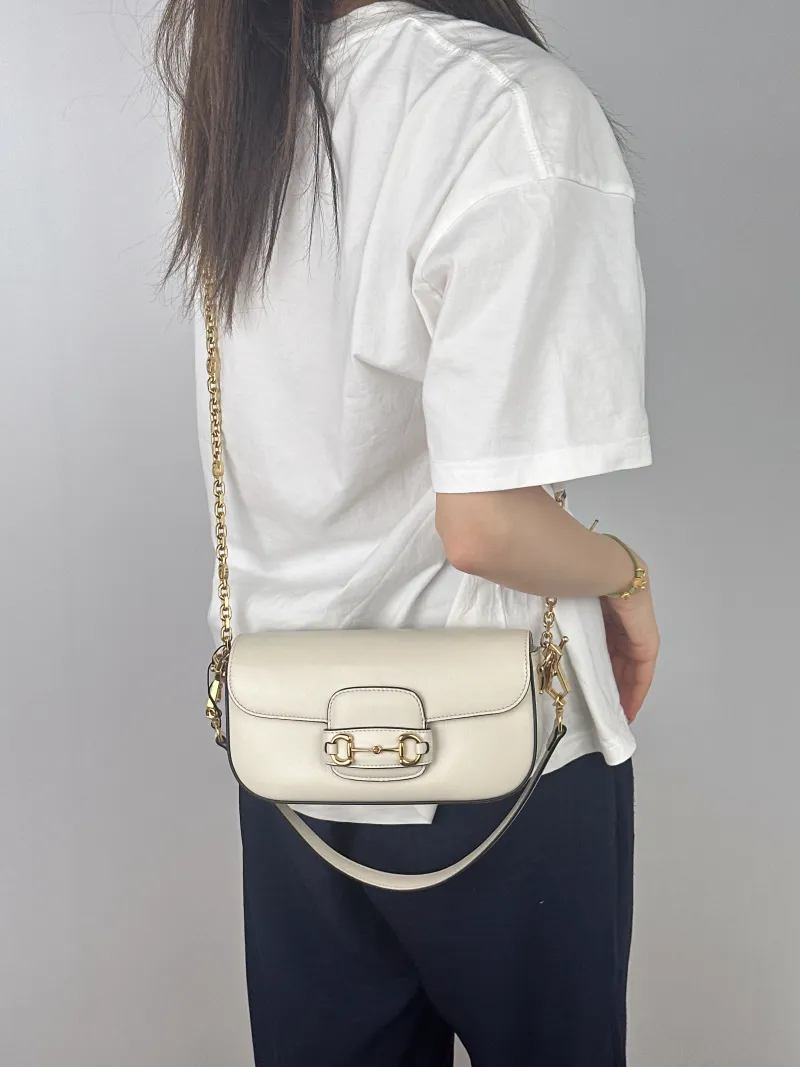 GUCCI Crossbody Bag Horsebit 1955 Horsebit Small White Calfskin Small24 × 5.5 × 13 cm — on-model view 2 of 2