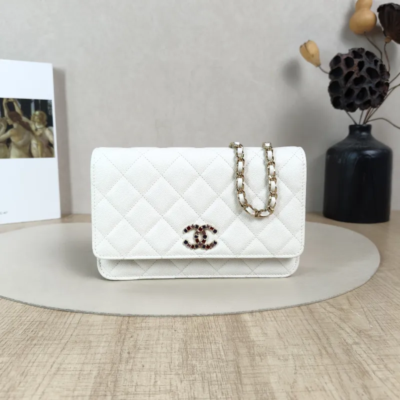 Chanel Crossbody Bag Classic Flap WOC CF WOCWOC Bag White Grained Calfskin One Size19.2 × 3.5 × 12.3 cm