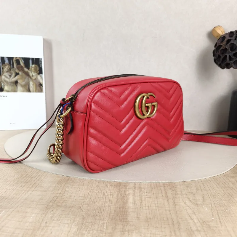 GUCCI Crossbody Bag GG Marmont Marmont Camera Bag Red Calfskin Small 24 × 7 × 13 cm — cover view 3 of 5