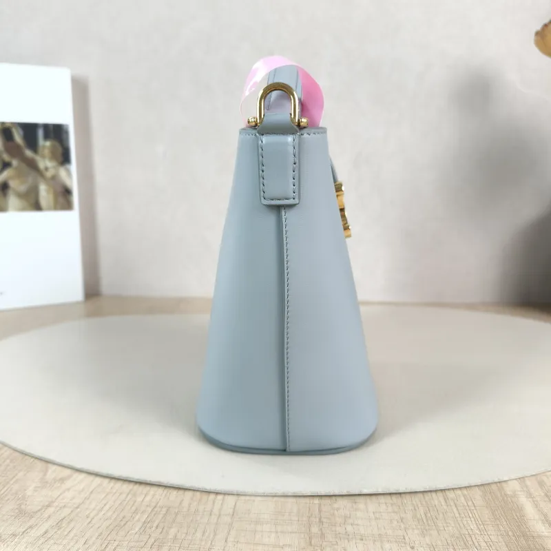 CELINE Crossbody Bag Louise Bucket Bag Blue Calfskin Mini 13.5 × 10 × 16 cm — detail view 8 of 13
