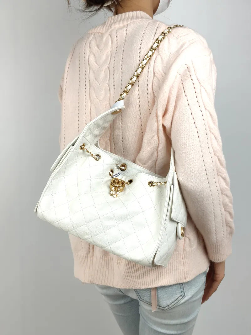 Chanel Shoulder Bag 25Bag White Grained Calfskin Small 26 × 14 × 30 cm — on-model view 2 of 2