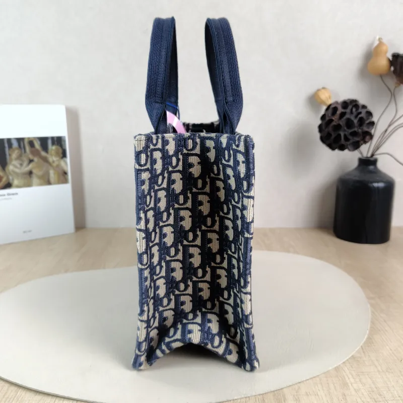 DIOR Shoulder Bag Book Tote Shoulder Strap Edition Blue Canvas Small 26.5 × 14 × 22 cm — detail view 10 of 14