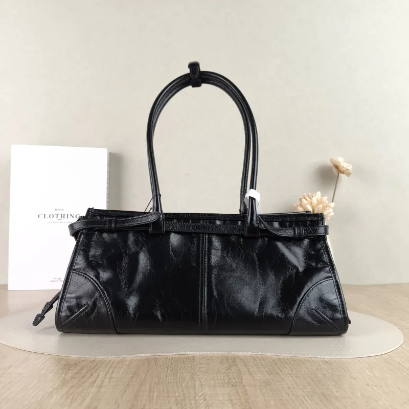 PRADA Shoulder Bag Bonnie Soft Lux Black Waxed Leather Medium 32 × 12 × 15.5 cm — cover view 3 of 5