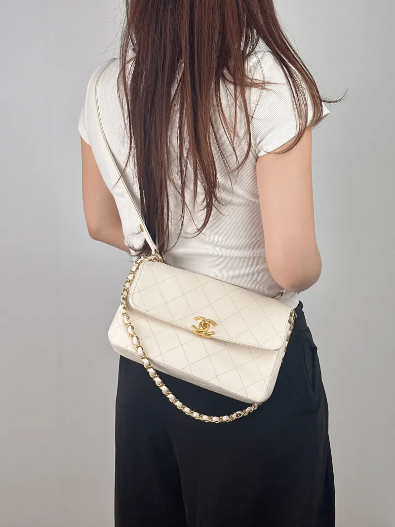 Chanel Crossbody Bag Crossbody Bag White Calfskin Small 22.5 × 8 × 14 cm — on-model view 2 of 2