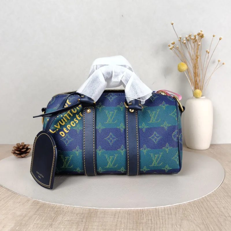 Louis Vuitton Crossbody Bag Keepall 25 Green Blue Monogram PVC Medium 25 × 11 × 15 cm