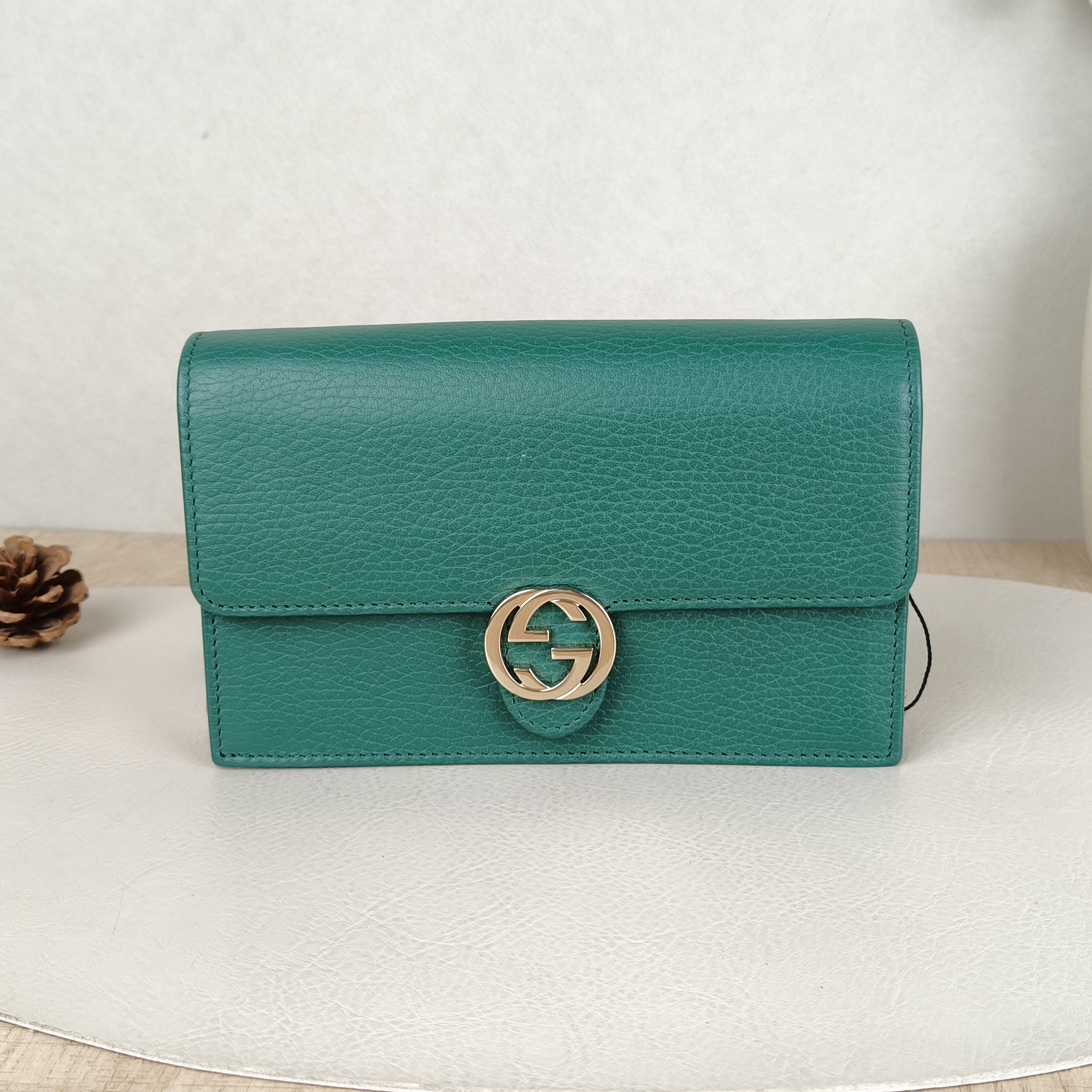 GUCCI Crossbody Bag g Collection woc Green Calfskin Small19 × 4 × 11.5 cm