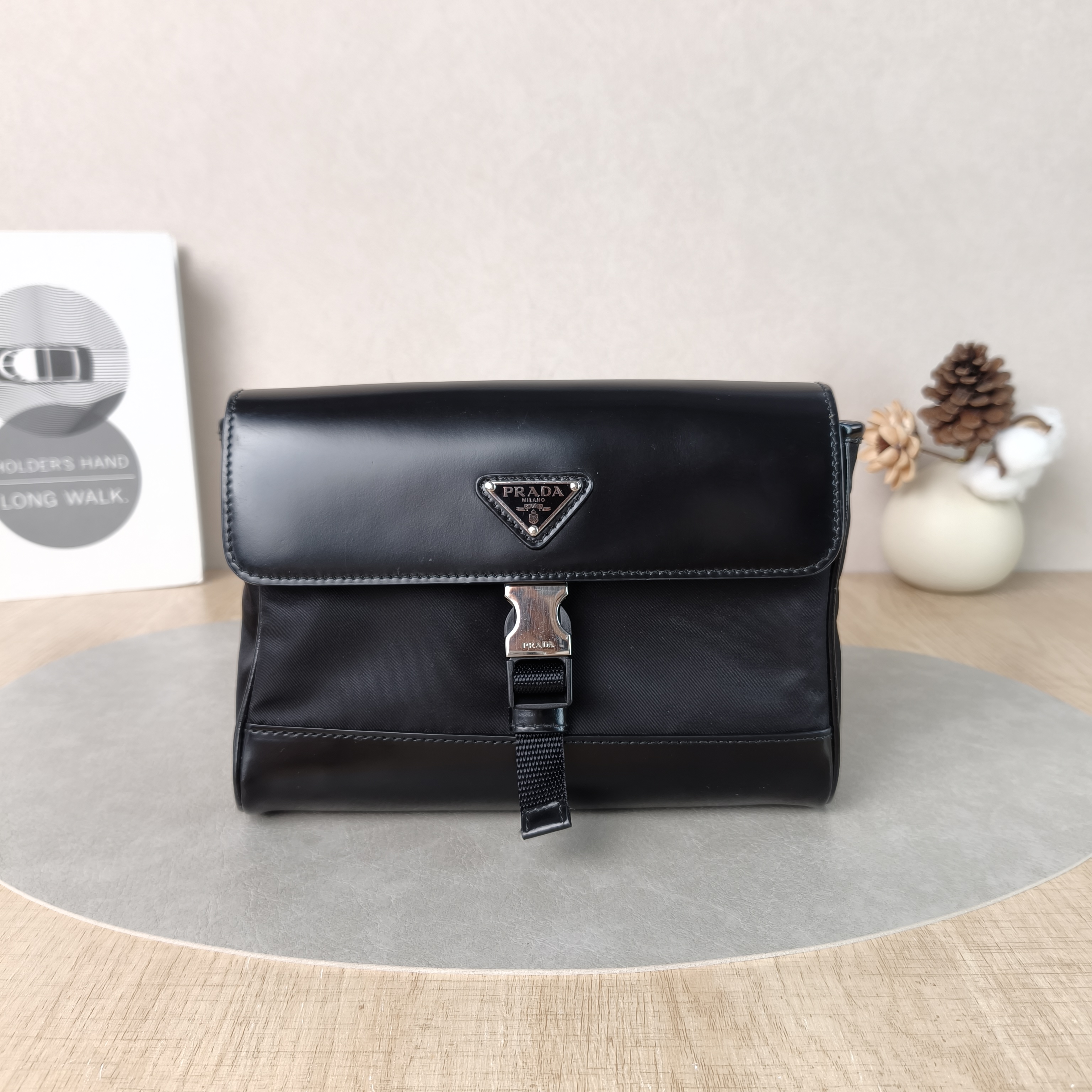 PRADA Crossbody Bag Messenger Bag Crossbody Bag Black Nylon Calfskin One Size20 × 4 × 15 cm