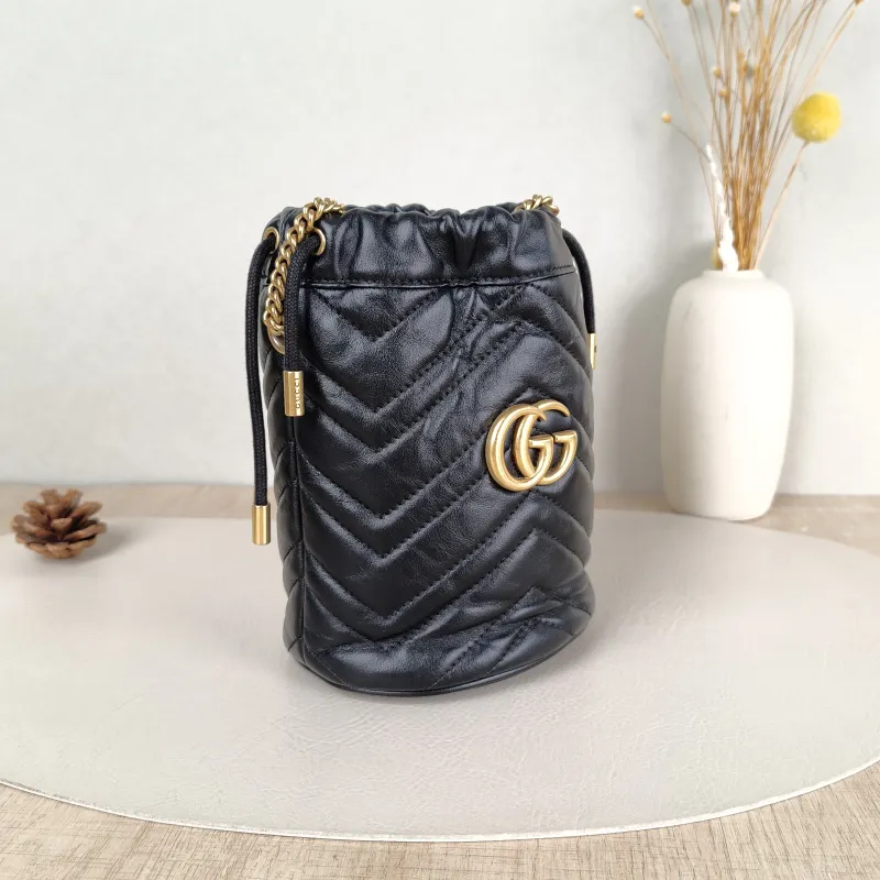 GUCCI Crossbody Bag GG Marmont Marmont Bucket Bag Black with Gold-Tone Hardware Calfskinmini13 × 10 × 17.5 cm — cover view 3 of 5