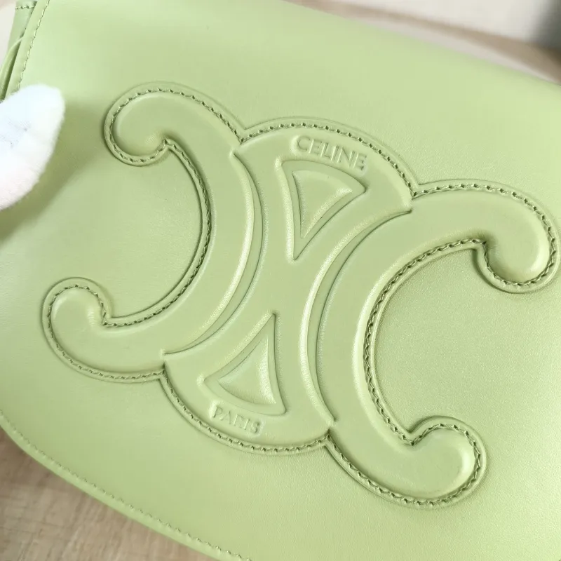 CELINE Crossbody Bag FOLCO TRIOMPHE Green Calfskin One Size 18.5 × 7 × 15 cm — detail view 10 of 12