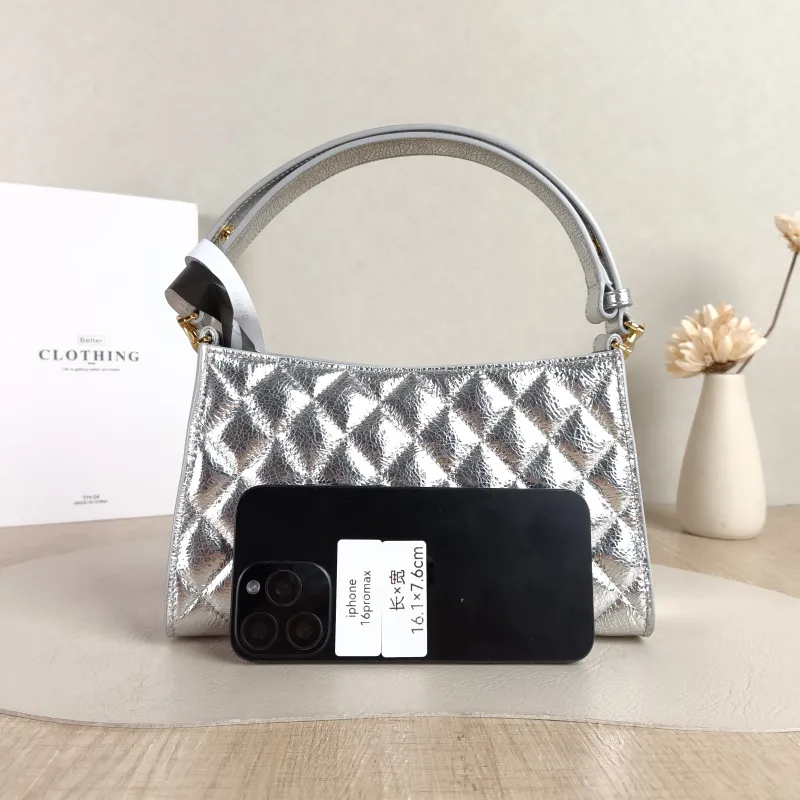 Chanel Shoulder Bag Silver Waxed Leather One Size 23 × 7 × 14 cm — cover view 3 of 5