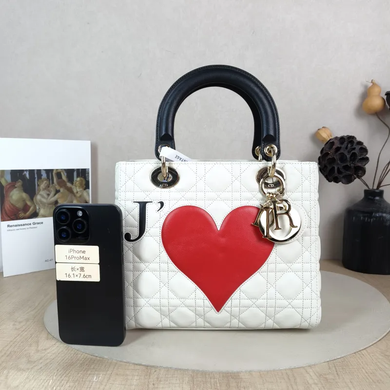 DIOR Top Handle Bag Lady Lady Dior Bag White Calfskin Medium Edition 24 × 12 × 21 cm — cover view 6 of 6