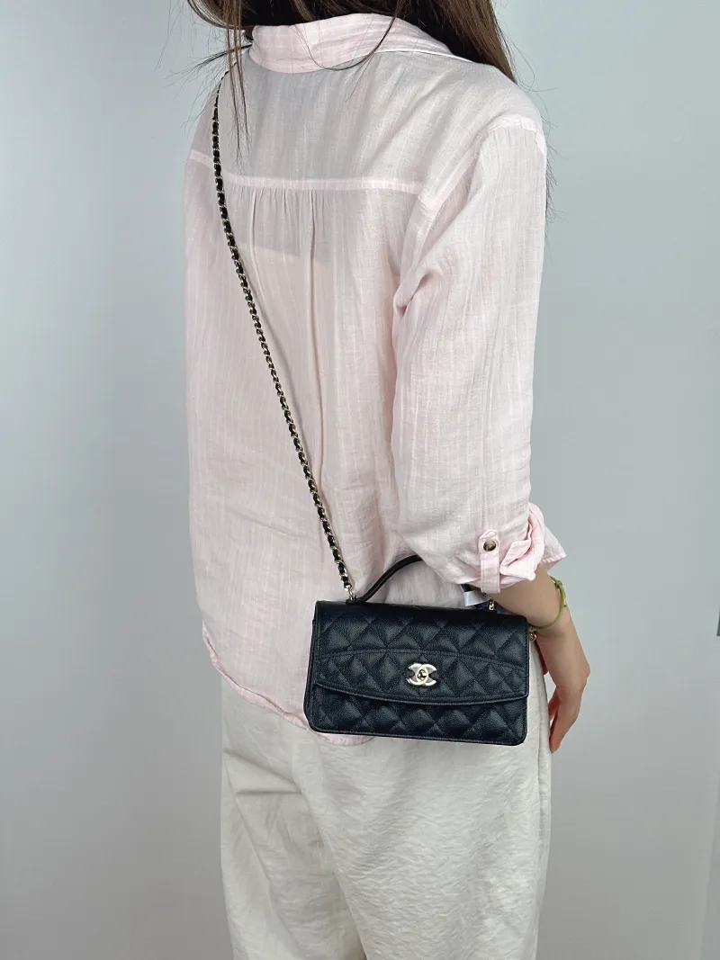 Chanel Crossbody Bag Black Grained Calfskin One Size19 × 7 × 11.5 cm — on-model view 2 of 2