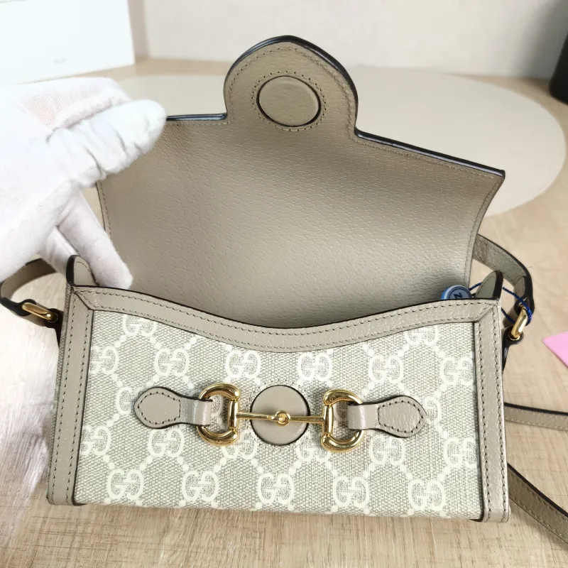 GUCCI Crossbody Bag Horsebit 1955Collection Mini Box Bag White Monogram PVC Mini 18 × 5 × 12 cm — detail view 9 of 11